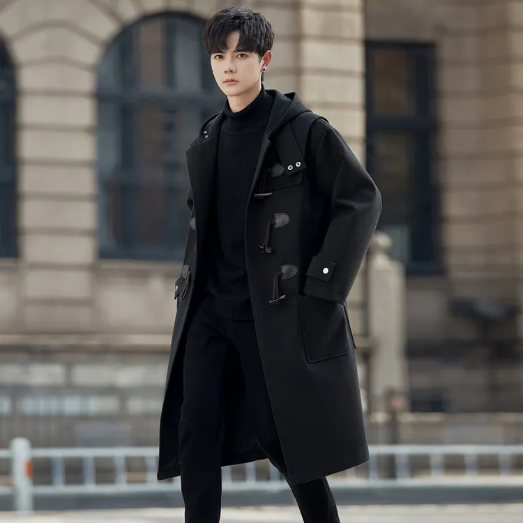 牛角扣毛呢大衣男中长款英伦风衣外套男高级感青少年长款呢子男装