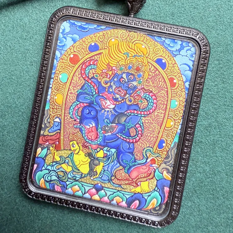 【藏地财宝唐卡】黑财神 热贡纯手绘唐卡 4×5cm
