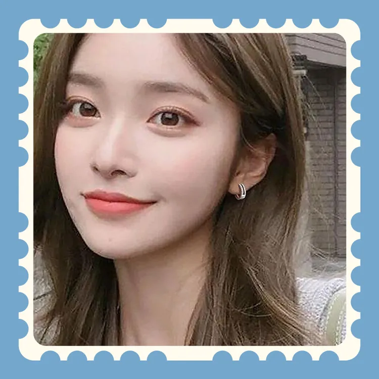 铜合金锆石耳饰 精致百搭设计感韩版银镶双层耳扣女简约气质耳圈