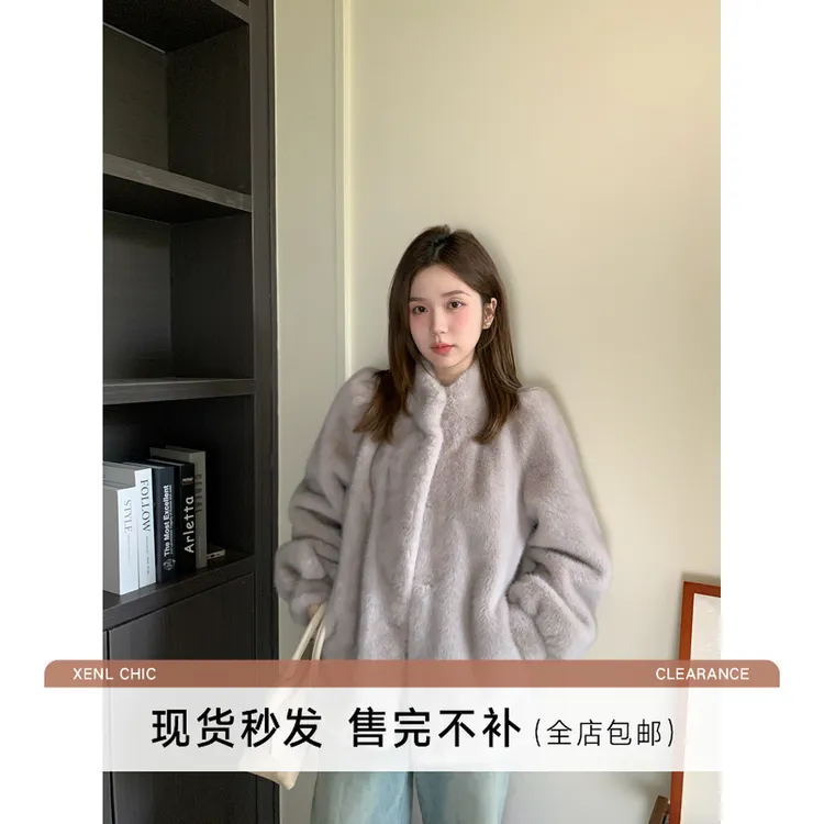 陳文文xenl【北海道】冬仿水貂毛保暖皮毛一体毛绒外套39244MP176