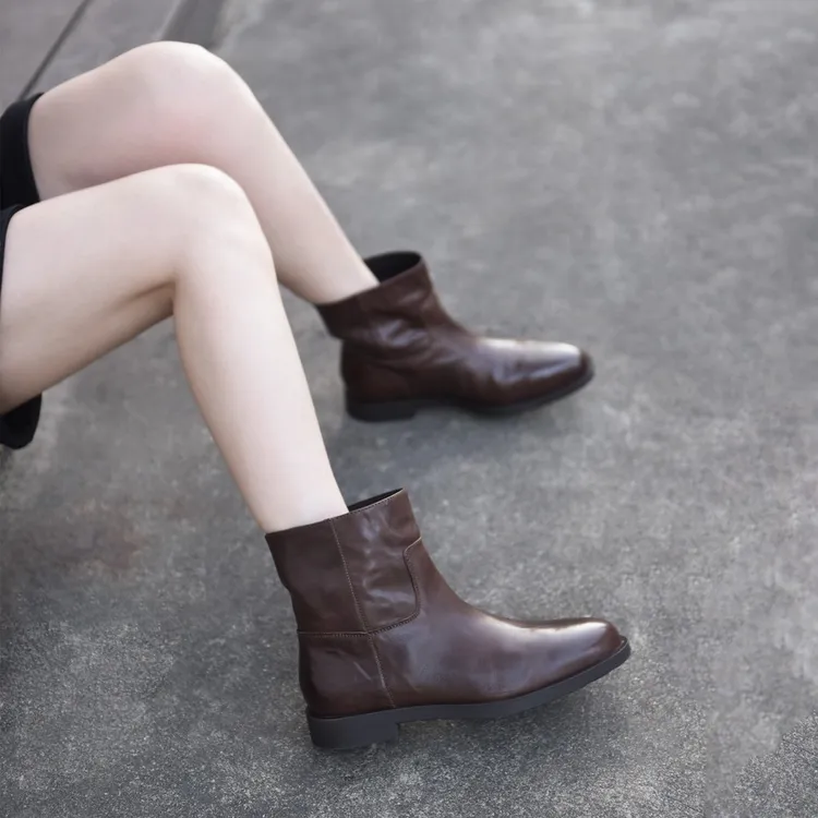 Artmu阿木英伦复古极简一脚蹬小短靴秋冬新款水洗真皮踝靴139