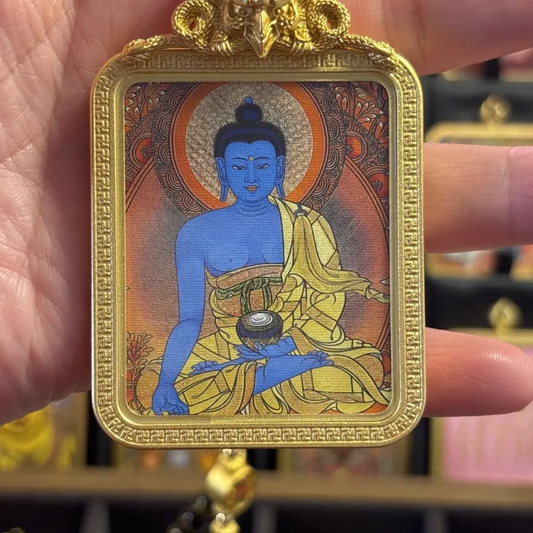 唐卡西藏描金药师佛唐卡一套搭配珠链款