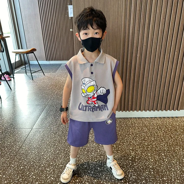 奥特曼夏季洋气时髦衣服男童夏装无袖套装2025新款儿童夏天韩版潮