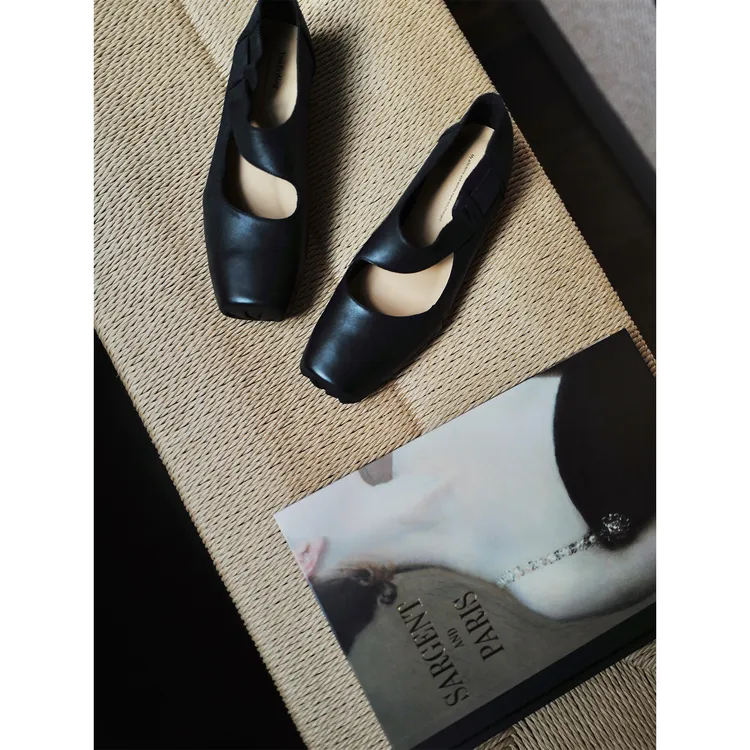 言二丁纯手工磨砂胎牛皮芭蕾舞鞋 暴走柔软玛丽珍复古方头女鞋