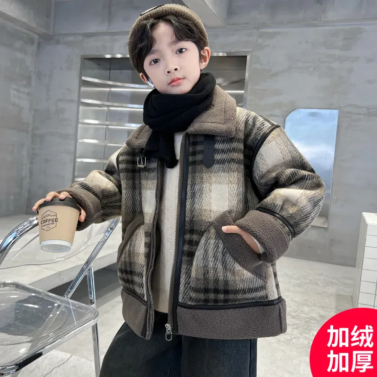 男童呢大衣外套秋冬款2025新款中大儿童男孩冬季加绒加厚冬装棉服