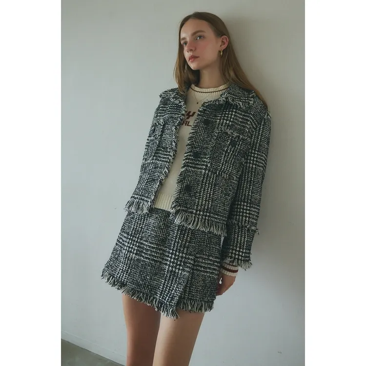 【Montendre】 秋冬新款 R 简约时尚气质设计感宽松花呢女装短裙裤