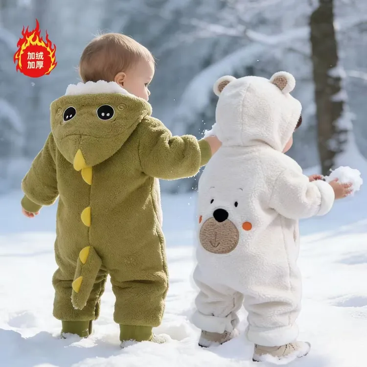 婴儿冬季加厚加绒连体衣新生男女宝宝冬装满月百天拜年外出服超萌