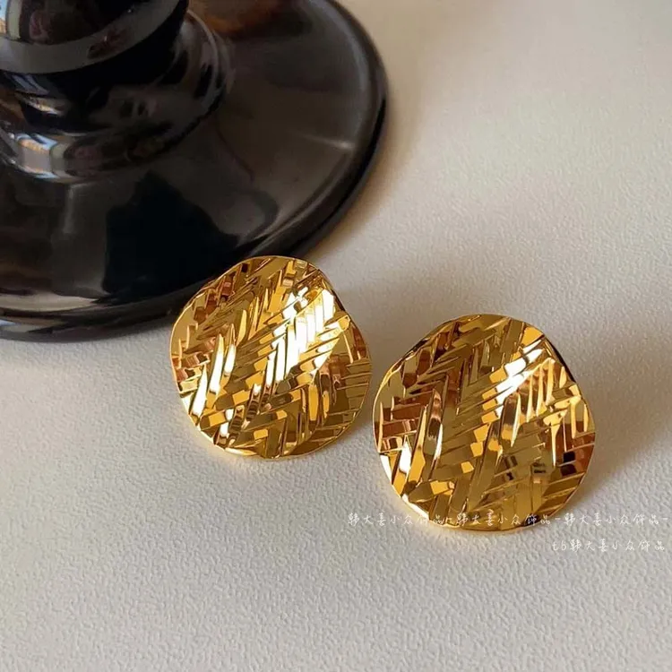 铜合金耳饰 不规则金色碎冰冰耳环女小众轻奢高级感气质百搭耳饰