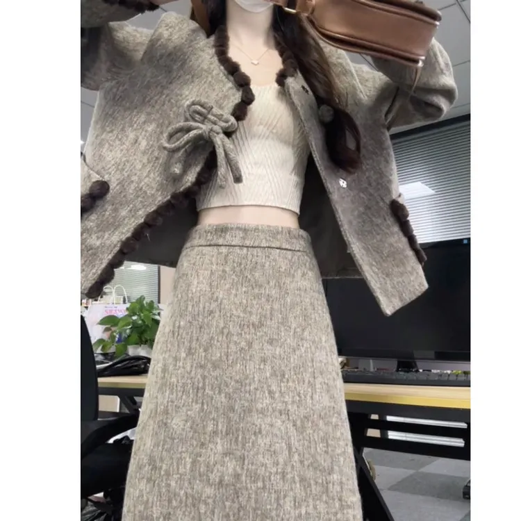 韩系搭配一整套气质复古高级感时尚气质外套半身裙两件套装超好看