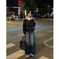 MY【西海岸】新国标90白鸭绒冬季新款韩系时尚三条杠蕾丝拼接羽绒服