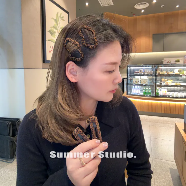 一对装 麂皮绒豹纹丝绒掰掰夹 赵露思同款云朵丝绒发夹碎发夹女