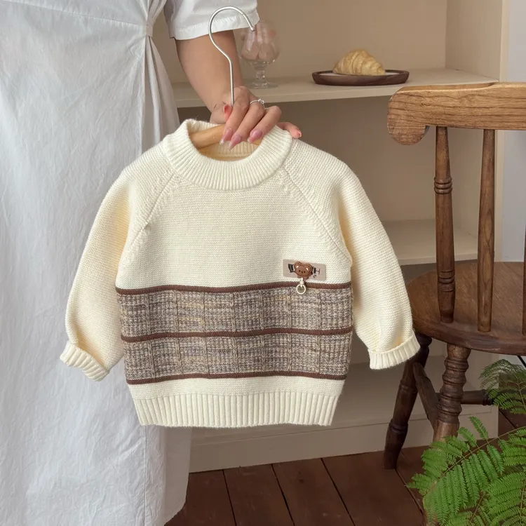 男童毛衣2025秋冬加厚欧美风圆领套头针织衫宝宝休闲韩版外穿上衣