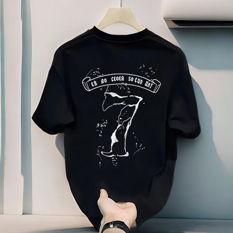 仓石一树潮牌美式7印花T恤男士短袖夏季凉感宽松大码休闲半袖上衣