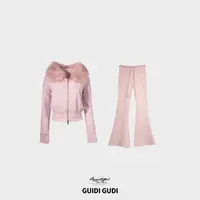 GUIDI GUDI【慢调生活】秋冬简约休闲基础款两件套套装/黄加蓝  