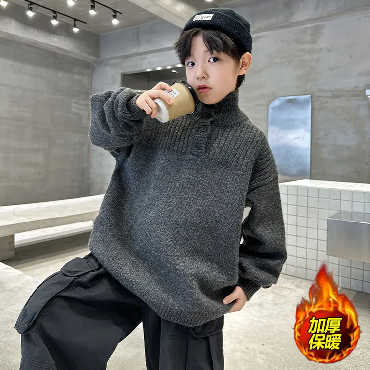 儿童装男童冬装加厚保暖毛衣新款洋气大童3-15岁男孩冬季高领外套
