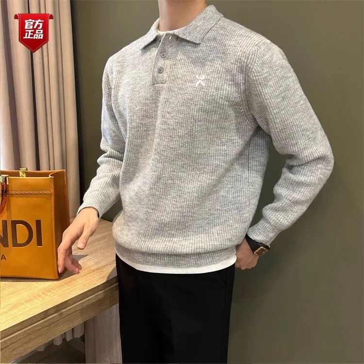 【品牌特卖】男士高级感保暖针织衫秋冬翻领秋季毛衣休闲螺纹百搭