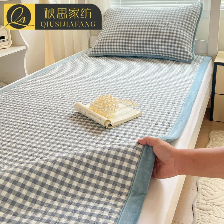 住校专用全棉水洗棉床盖90x190一面纯棉一面绒夹棉床单学生床护垫