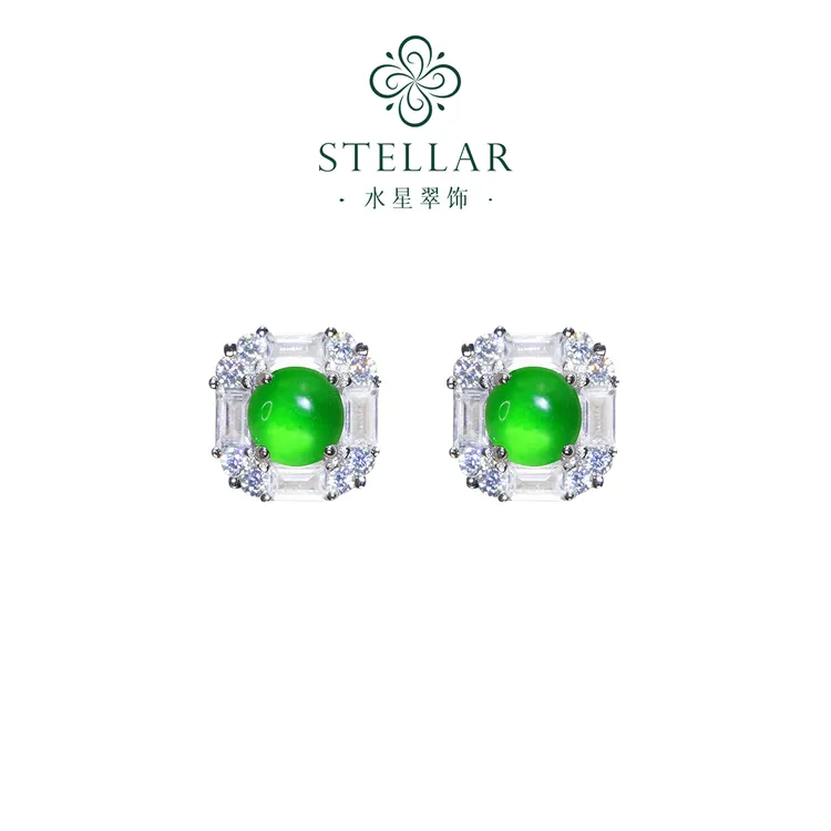 天然A货翡翠天然翡翠S925银耳钉女款珠气质宝石轻奢精致翡翠耳钉
