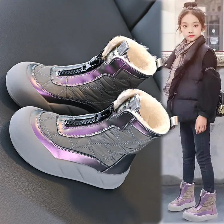 女童雪地靴2025冬季防水新款大棉鞋加绒中大童短靴女童保暖棉靴子