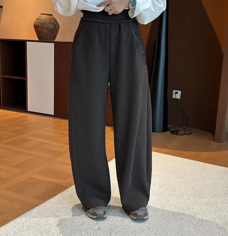 【汐汐女装二店】小个子定制松紧腰加绒厚款微弹阔腿裤 XXH2511032