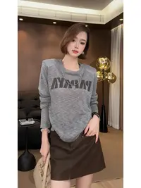 zz ·2025字母长袖针织衫女早秋大码垫肩显瘦链条针织上衣女M011