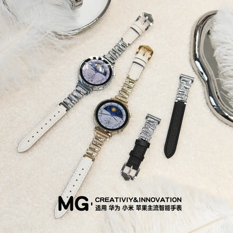适用于华为GT6金属拼真皮GT5白天鹅设计款替换表带GT4精致表带