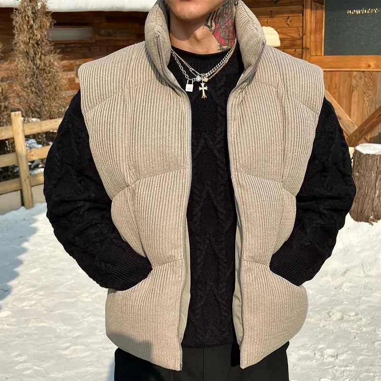 OXFREAK「肌理感针织」纯色立领棉马甲男冬季加厚保暖高级感背心