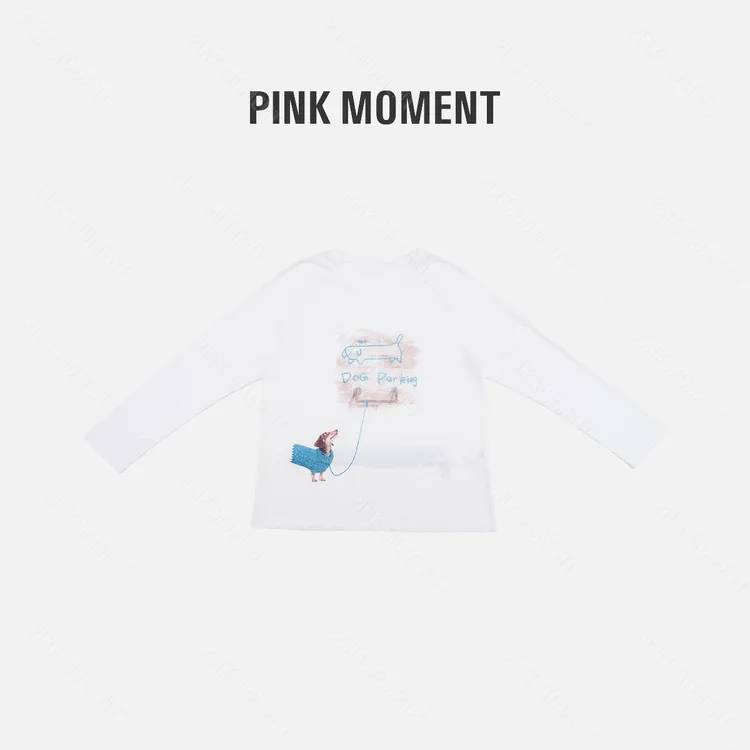 PM王囡囡 白色可爱狗狗图案长袖T恤 ND1B0786