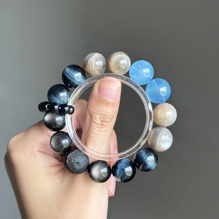 【星际穿越】天然毕业级海蓝宝石骨干蓝虎眼银曜石纯水系海蓝宝手串