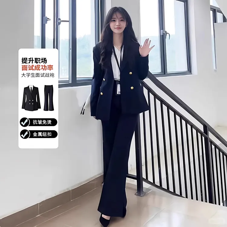 黑色西装套装女生大学生面试职业正装女式小个子西服外套洋气爆款