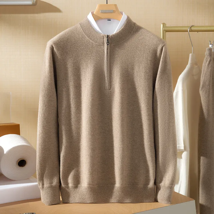 14针100%山羊绒】男士针织半高领长袖衬衫常规厚款羊绒套衫310克