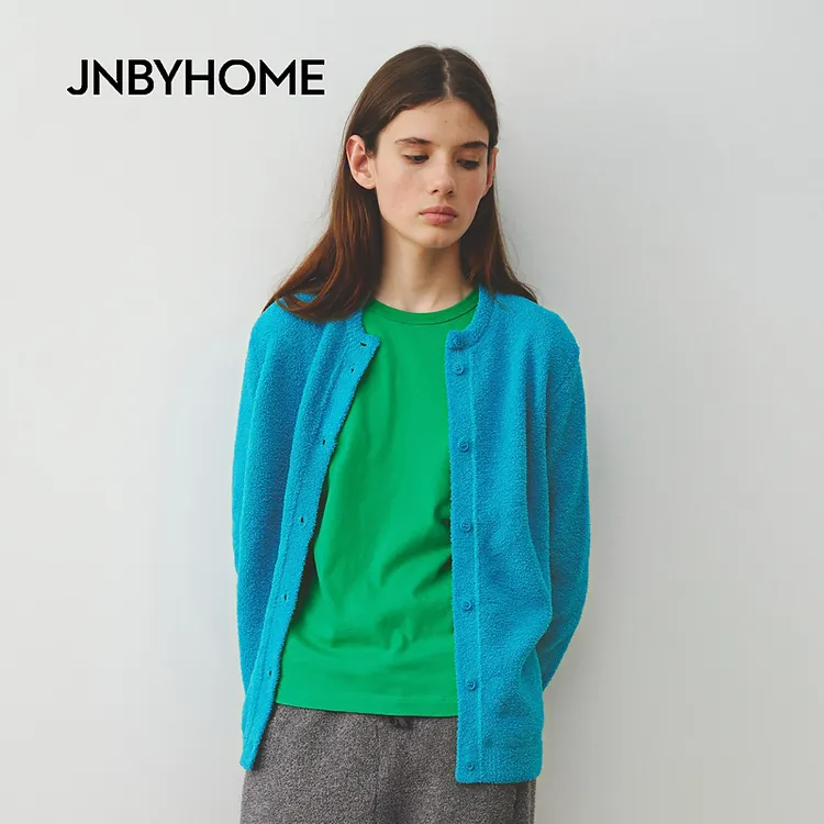 JNBYHOME江南布衣25年秋季开襟圆领针织衫纯色家居服长袖开衫上衣