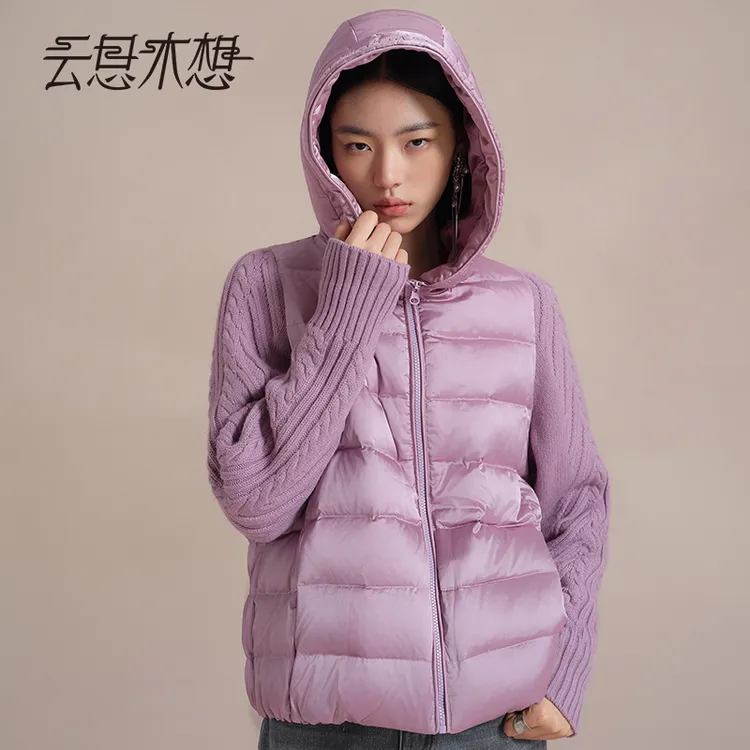 Ysimo-X云思木想回回圆满90白鹅绒绣花珠绣毛织袖连帽羽绒服13316