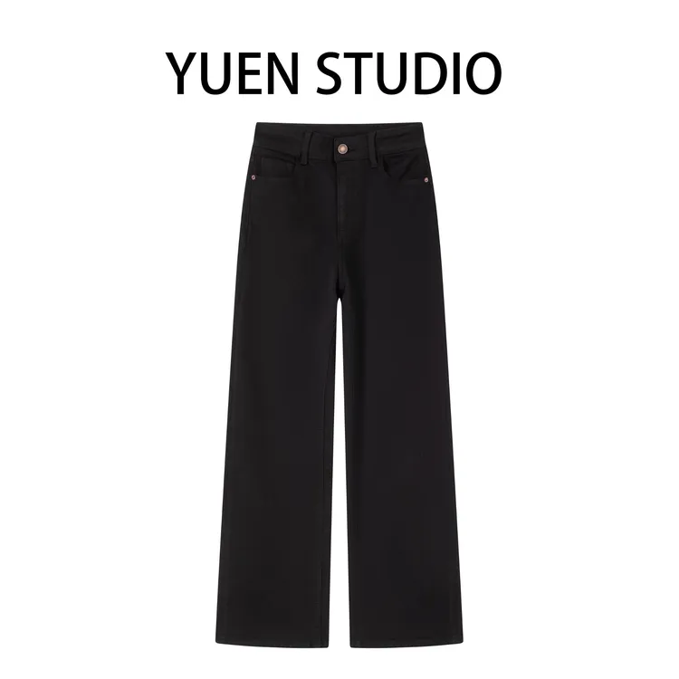 【YUEN】· 黑色 ·冬季加绒新款牛仔裤弹力休闲显瘦窄版直筒阔腿裤
