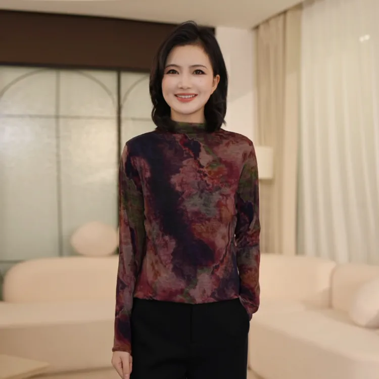 枫竺阿楠anan软糯亲肤半高领印花羊毛衫女冬季高贵洋气上衣针织衫