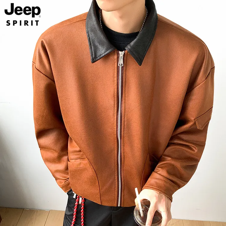 JEEP巴恩风工装夹克男秋季美式复古底特律皮衣情侣短款翻领外套潮