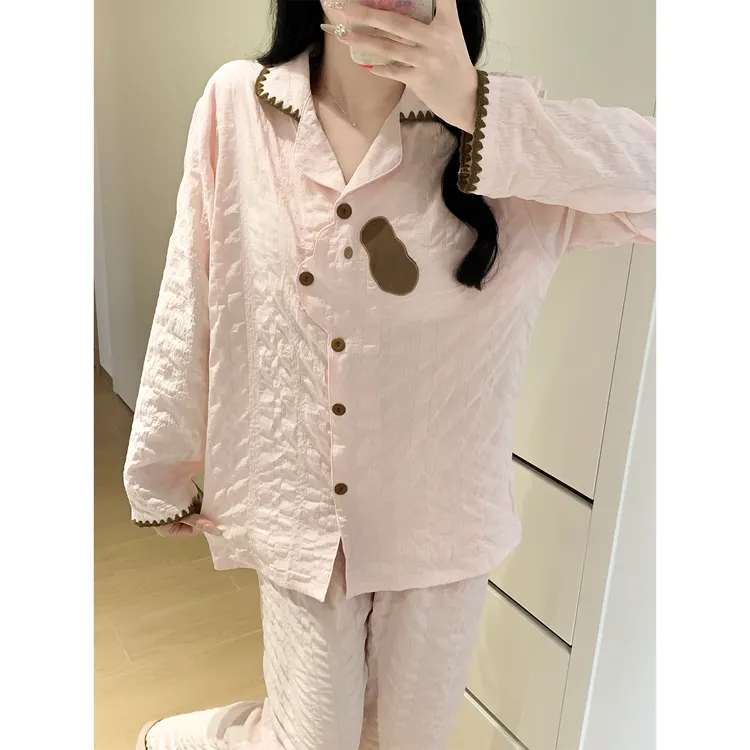 Meng luan/梦鸾新款睡衣女春秋款带胸垫可爱小狗简约风长袖家居服