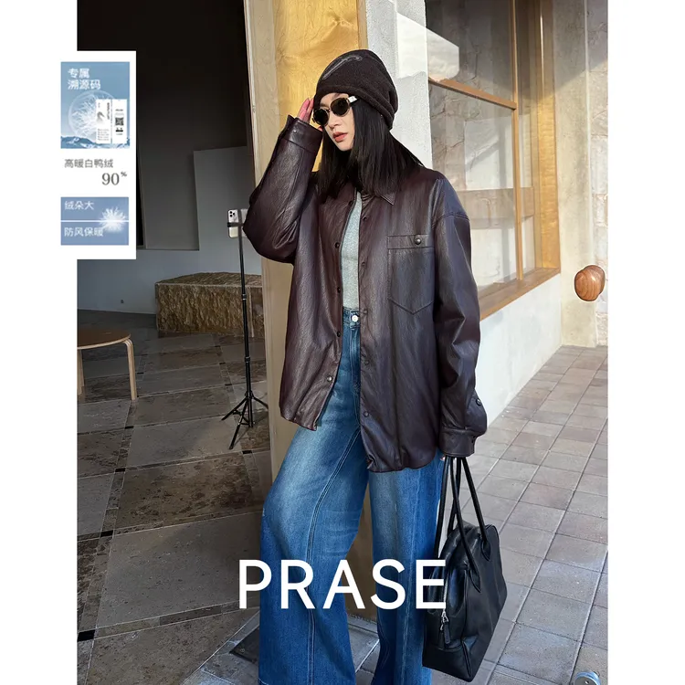 PRASE·噜【冬日面包】新国标90白鸭绒显瘦保暖冬皮羽绒外套PR510E42