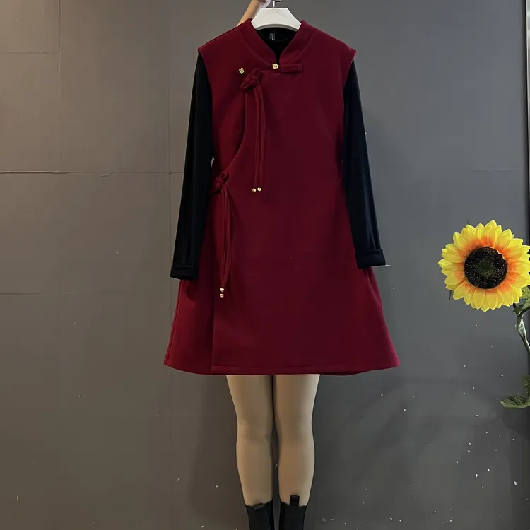 新中式复古风时尚气质显瘦马甲裙➕打底衫两件套