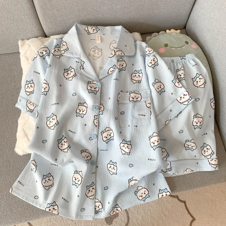 日系印花ins睡衣女甜美可爱少女感云朵棉夏季新款家居服可外穿薄