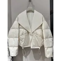 2621#e大翻领一粒扣下抽绳设计感保暖外套女秋冬时尚洋气