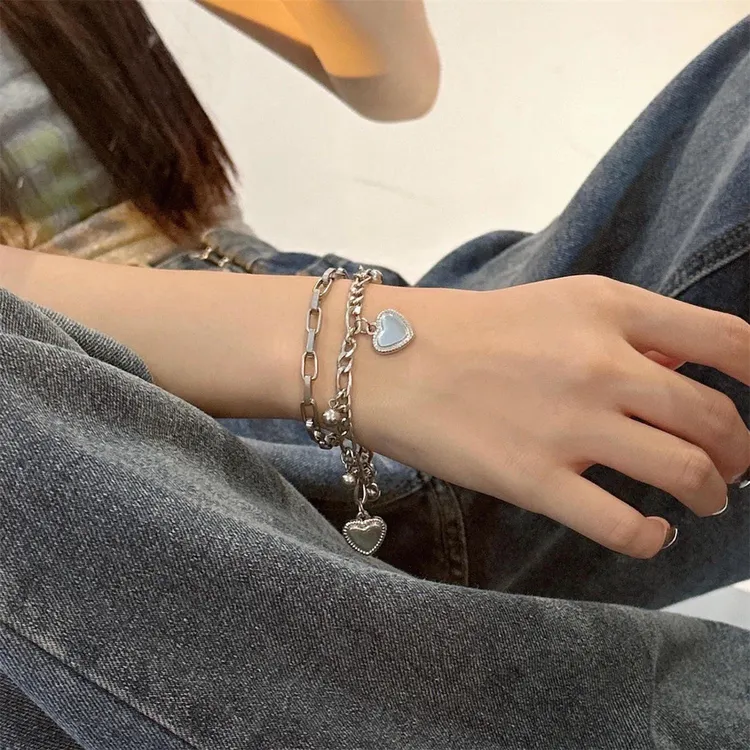 合金手链 《沁岚‌》合金手链双层叠链个性手饰超酷嘻哈风欧美手链