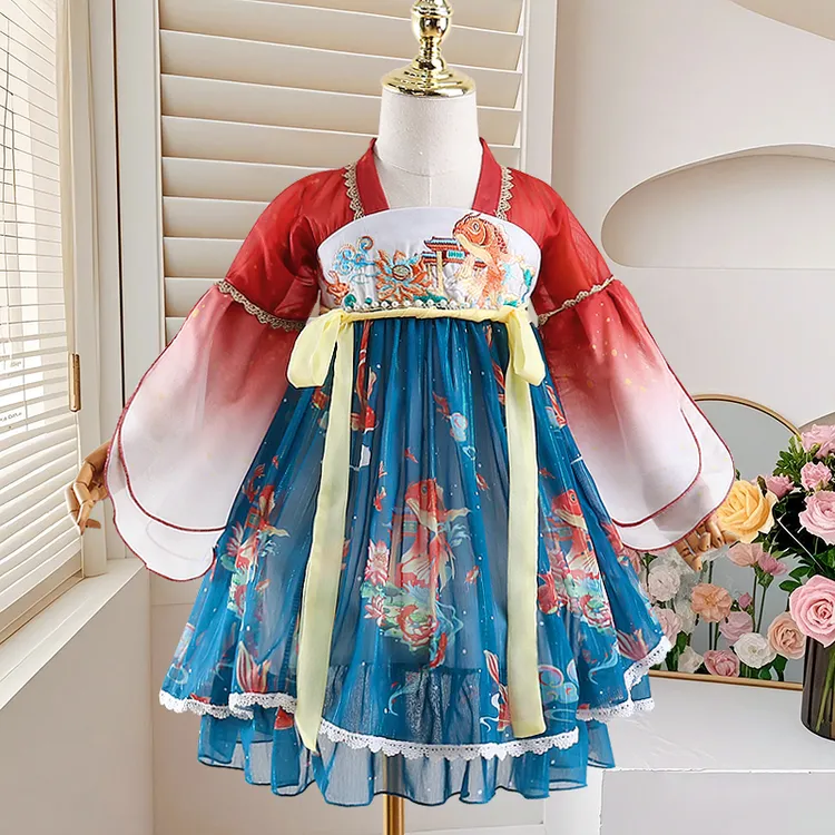 【锦鲤】女童汉服连衣裙夏季中国风襦裙薄款小女孩仙气古风齐胸