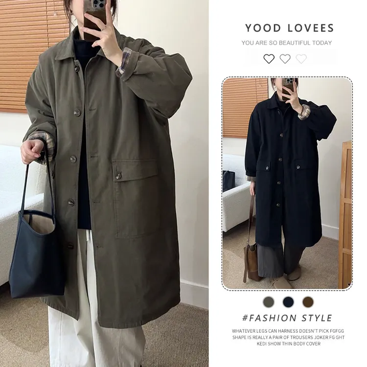 复古风衣保暖新款2025冬季加厚休闲百搭夹棉中长款工装大衣外套女