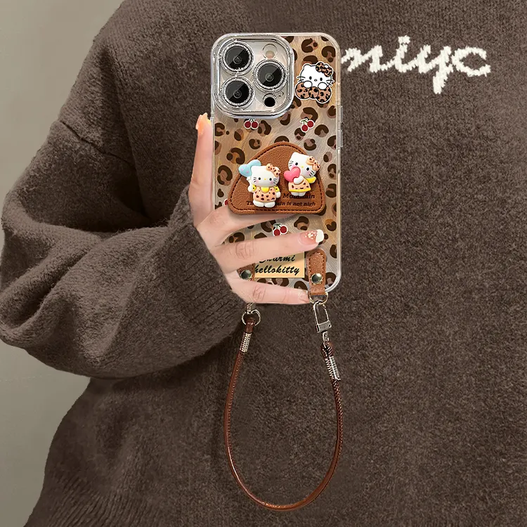 KT猫支架适用苹果15华为vivo/oppo小米iPhone16精孔羽纱纹手机壳