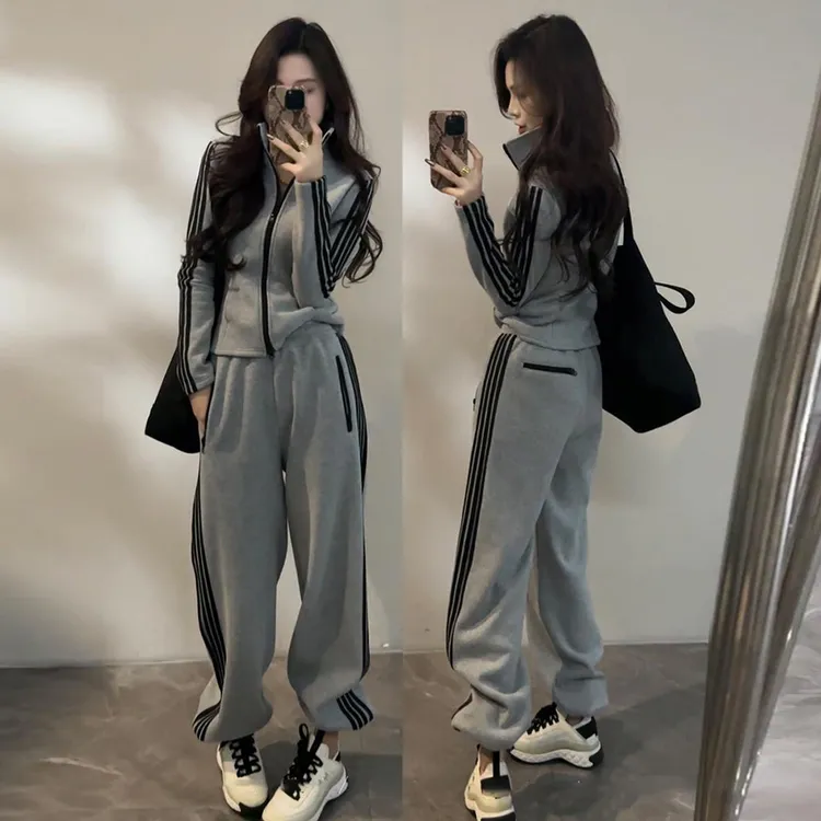 秋冬装小个子套装女装INS风时尚立领拉链卫衣休闲卫裤运动两件套