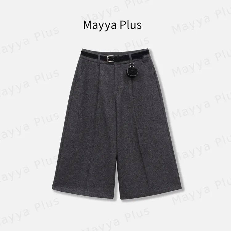 【静奢八分】Mayya Plus麦芽定制高腰显瘦毛呢休闲阔腿裤子32547637