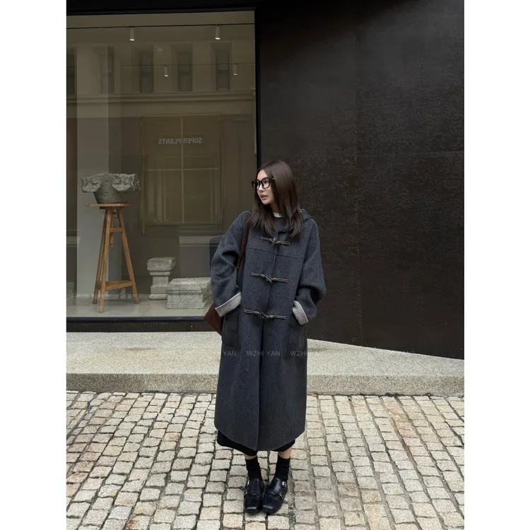 【伦敦雾境】“100%超细澳洲羊毛”重磅设计感单排扣毛呢大衣外套0201