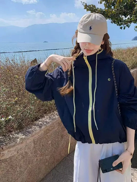 韩版连帽宽松休闲外套女2025秋季新款时尚百搭撞色外套