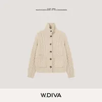 W.Diva【心绪集】100%山羊绒法式温柔风绞花针织开衫外套54Z072835